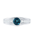 Genuine London Blue Topaz Engagement Ring with Diamond Side Stones AAA - Rosec Jewels