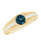 Genuine London Blue Topaz Engagement Ring with Diamond Side Stones AAA - Rosec Jewels