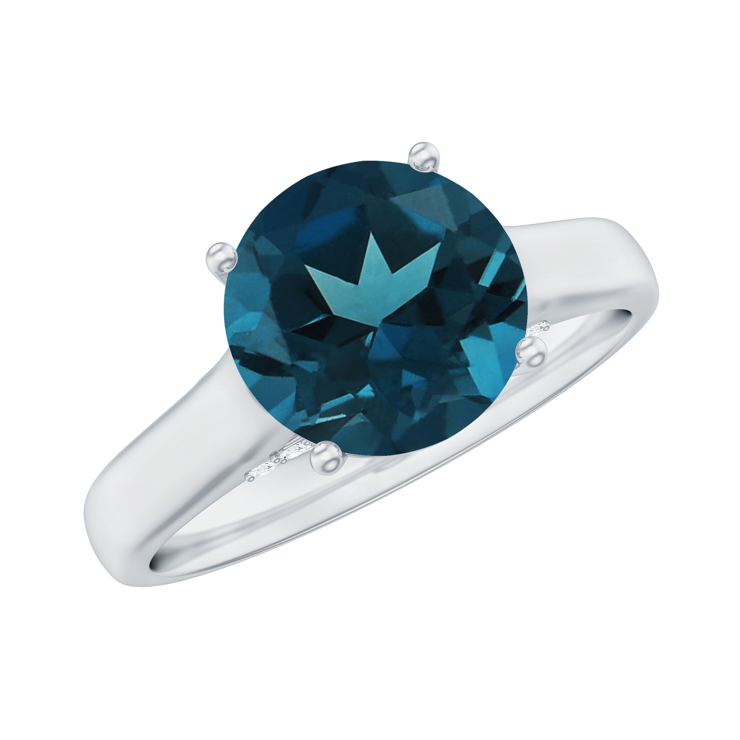 Solitaire Round London Blue Topaz Cathedral Engagement Ring
