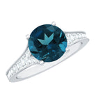 Natural London Blue Topaz and Diamond Engagement Ring AAA - Rosec Jewels