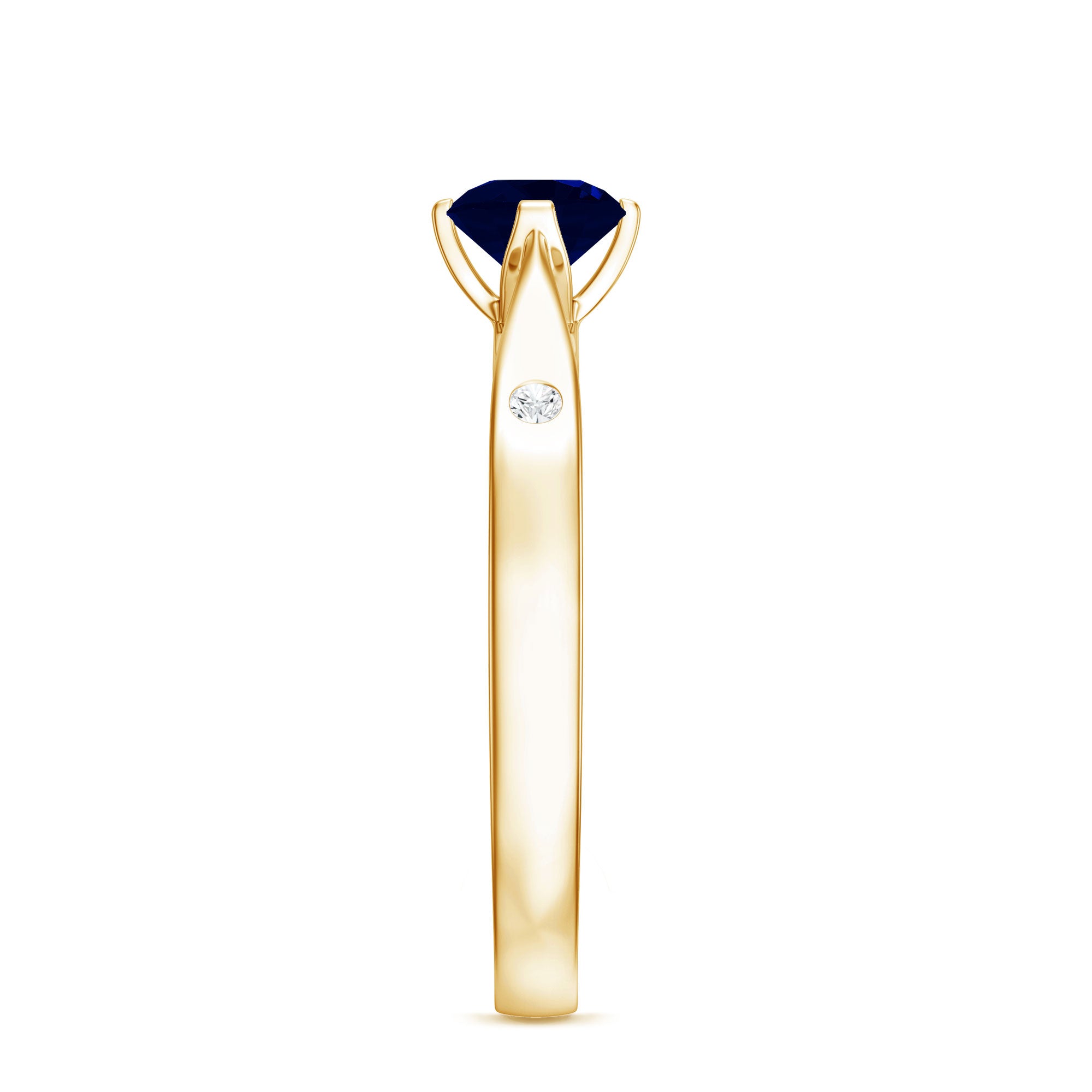 Round Cut Certified Blue Sapphire Promise Ring with Diamond AAA - Rosec Jewels