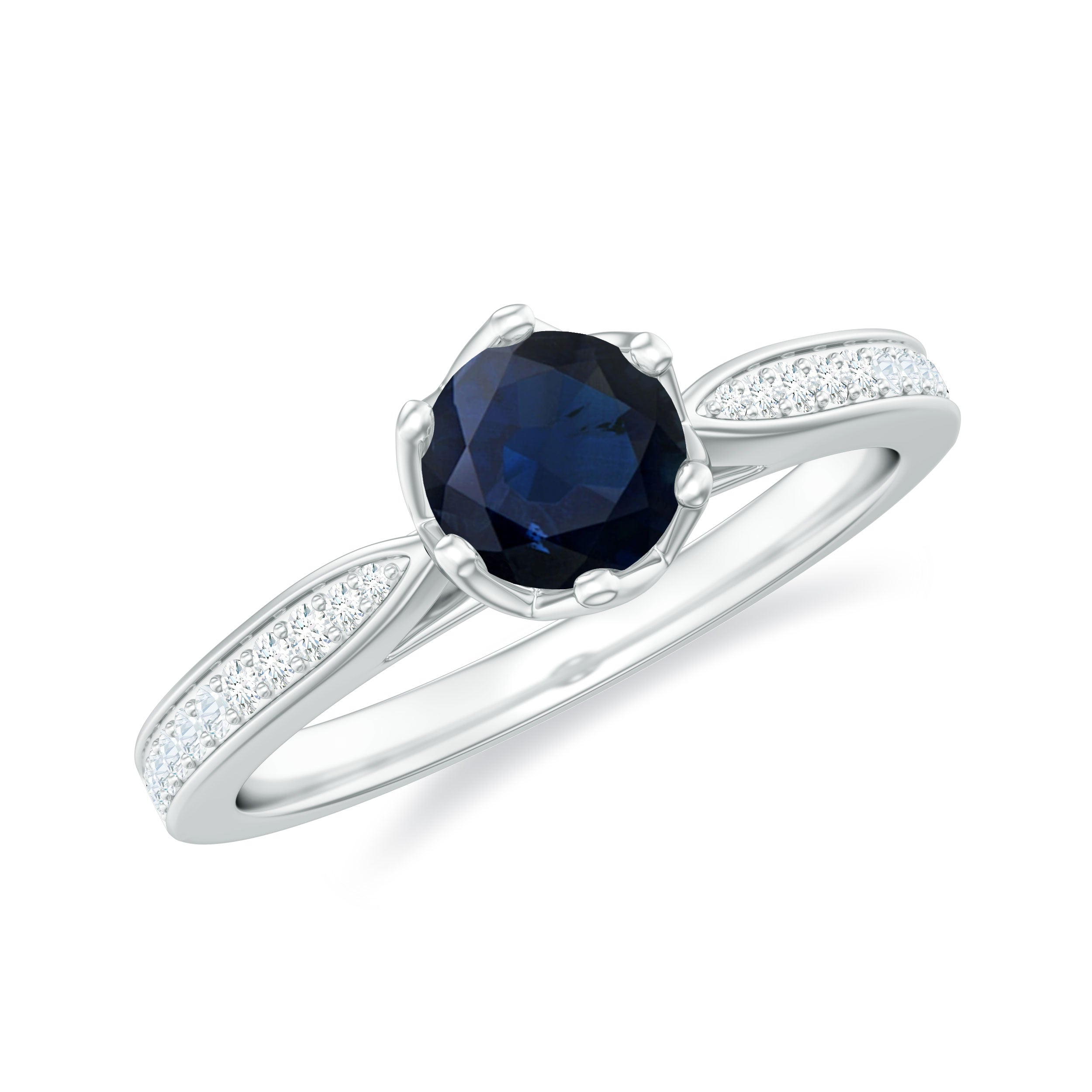 Natural 0.9 Carat Blue Sapphire Engagement Ring with Diamond AAA - Rosec Jewels