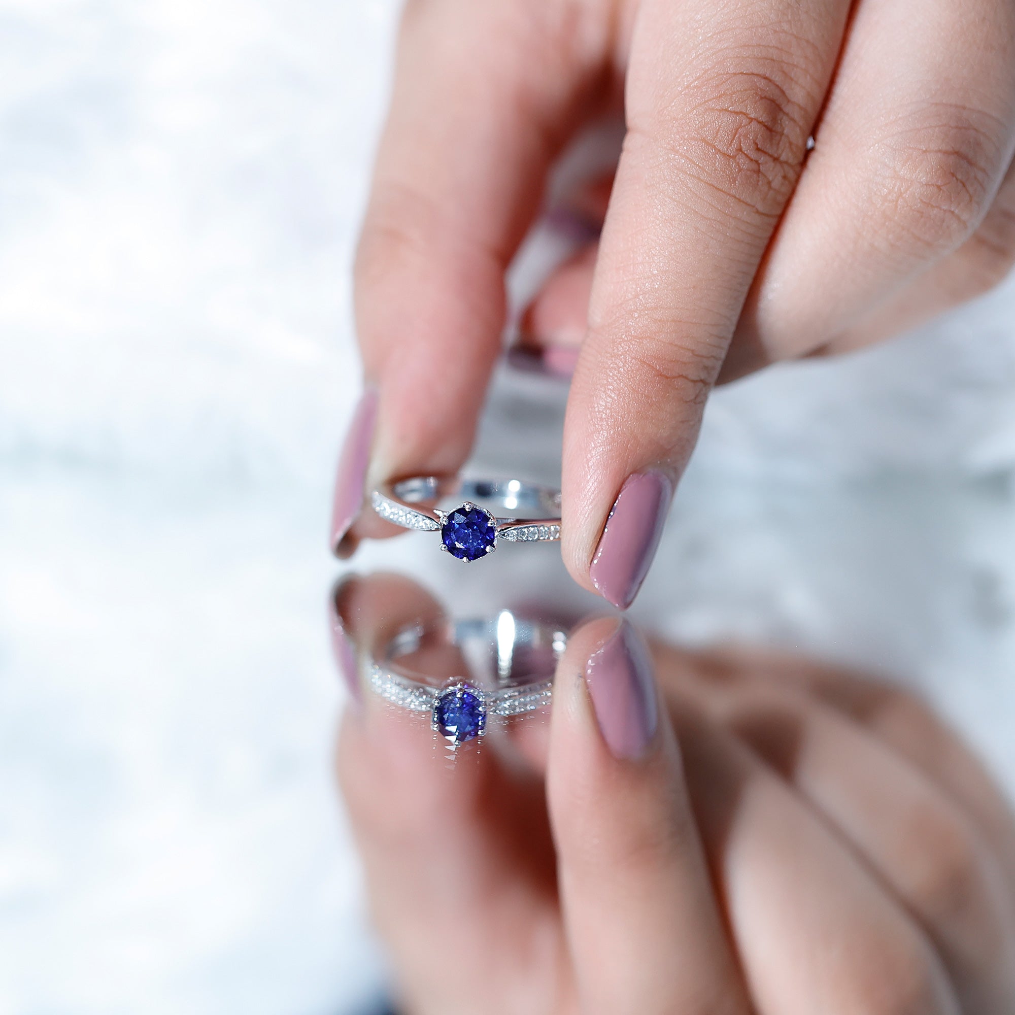 Natural 0.9 Carat Blue Sapphire Engagement Ring with Diamond AAA - Rosec Jewels
