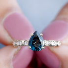 1 Carat Pear Shaped London Blue Topaz Teardrop Engagement Ring with Diamond AAA - Rosec Jewels