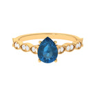 Pear Cut London Blue Topaz Solitaire Ring with Diamond Side Stones London Blue Topaz - ( AAA ) - Quality - Rosec Jewels