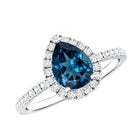 0.7 Carat Pear Shape London Blue Topaz Teardrop Engagement Ring with Diamond Halo AAA - Rosec Jewels