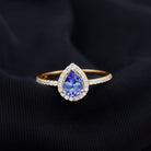 1.35 Carat Tanzanite Classic Engagement Ring with Diamond Halo AAA - Rosec Jewels