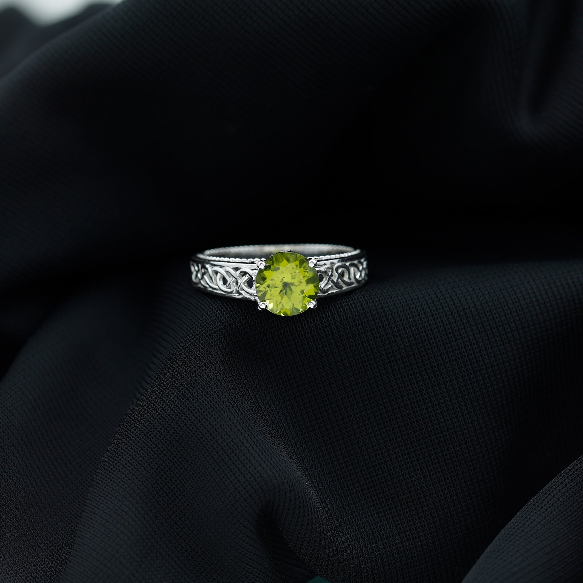 Real 2 Carat Peridot Celtic Knot Engagement Ring with Surprise Diamond AAA - Rosec Jewels