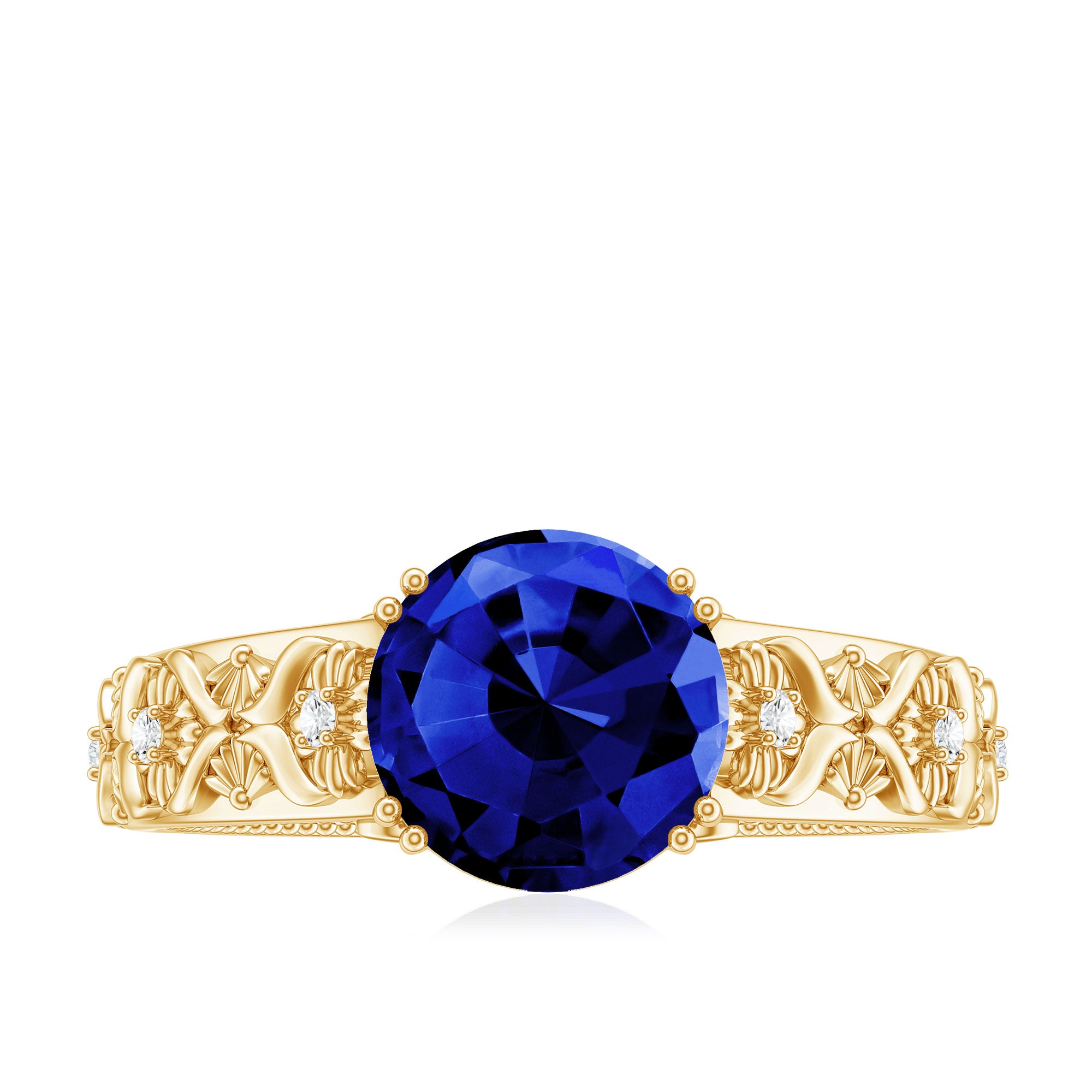 Nature Inspired 2.7 Carat Lab Grown Blue Sapphire Engagement Ring with Diamond AAAA - Rosec Jewels