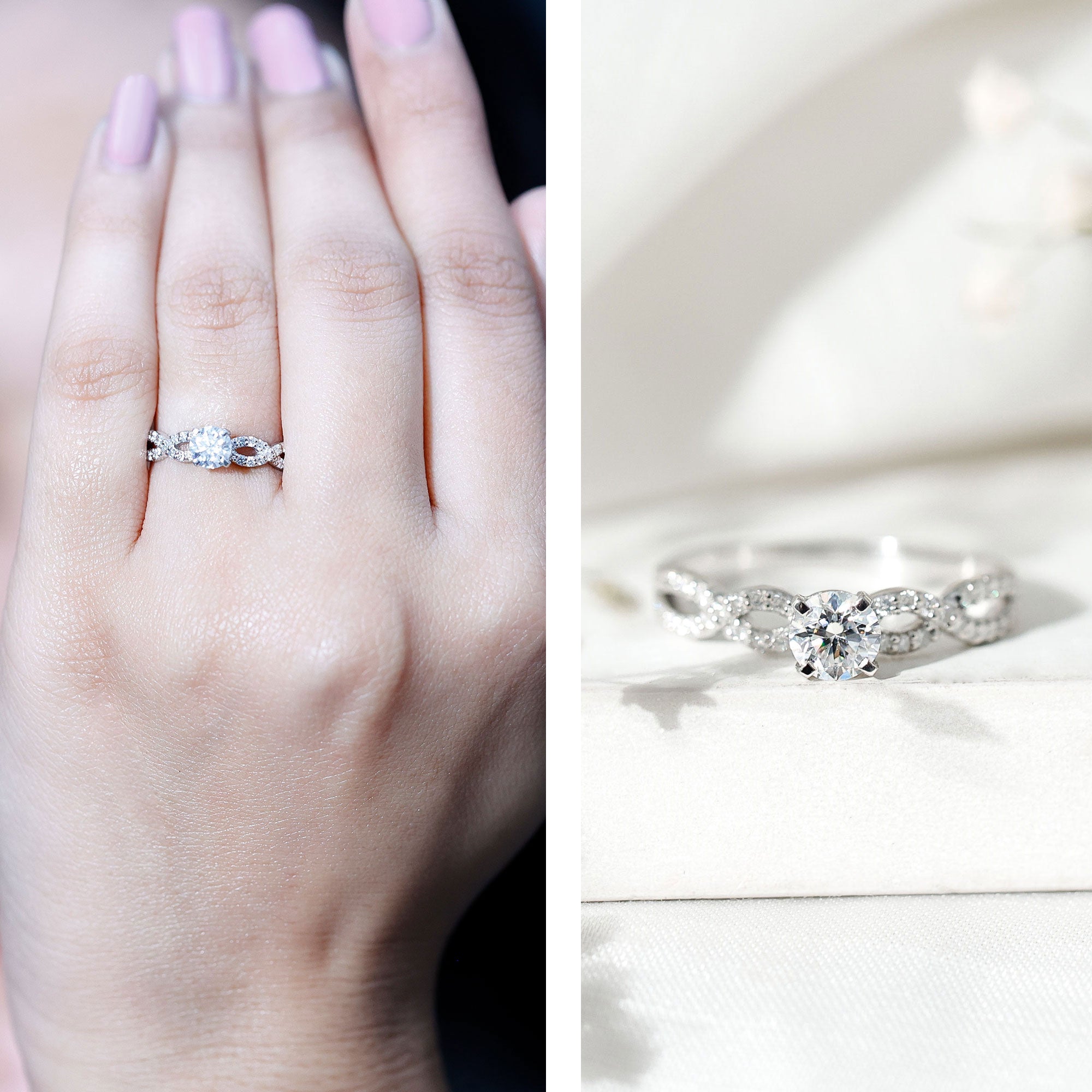 1 CT Round Shape Moissanite Crossover Infinity Ring D-VS1 - Rosec Jewels