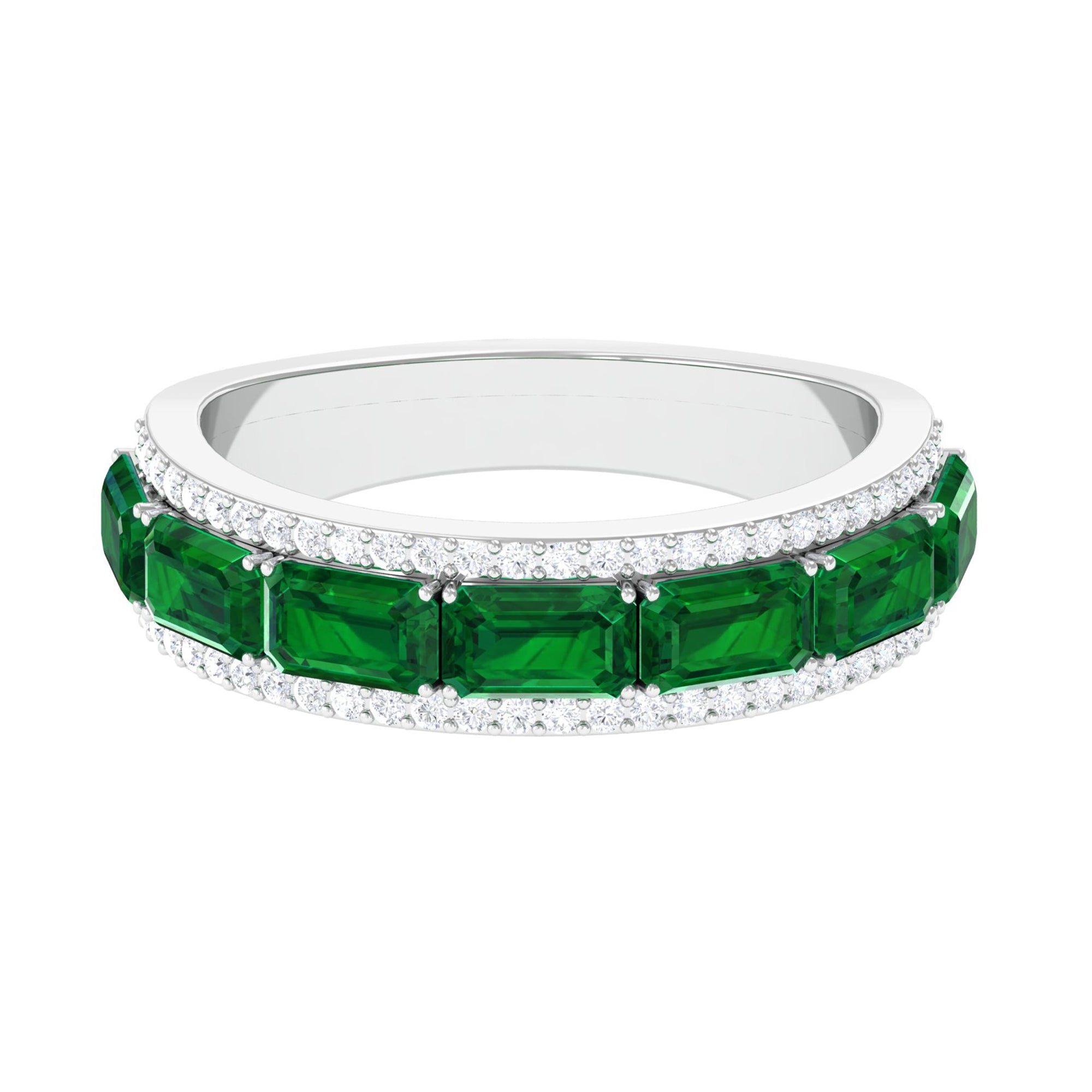 Octagon Cut Created Emerald and Moissanite Half Eternity Band Lab Created Emerald - ( AAAA ) - Quality - Rosec Jewels