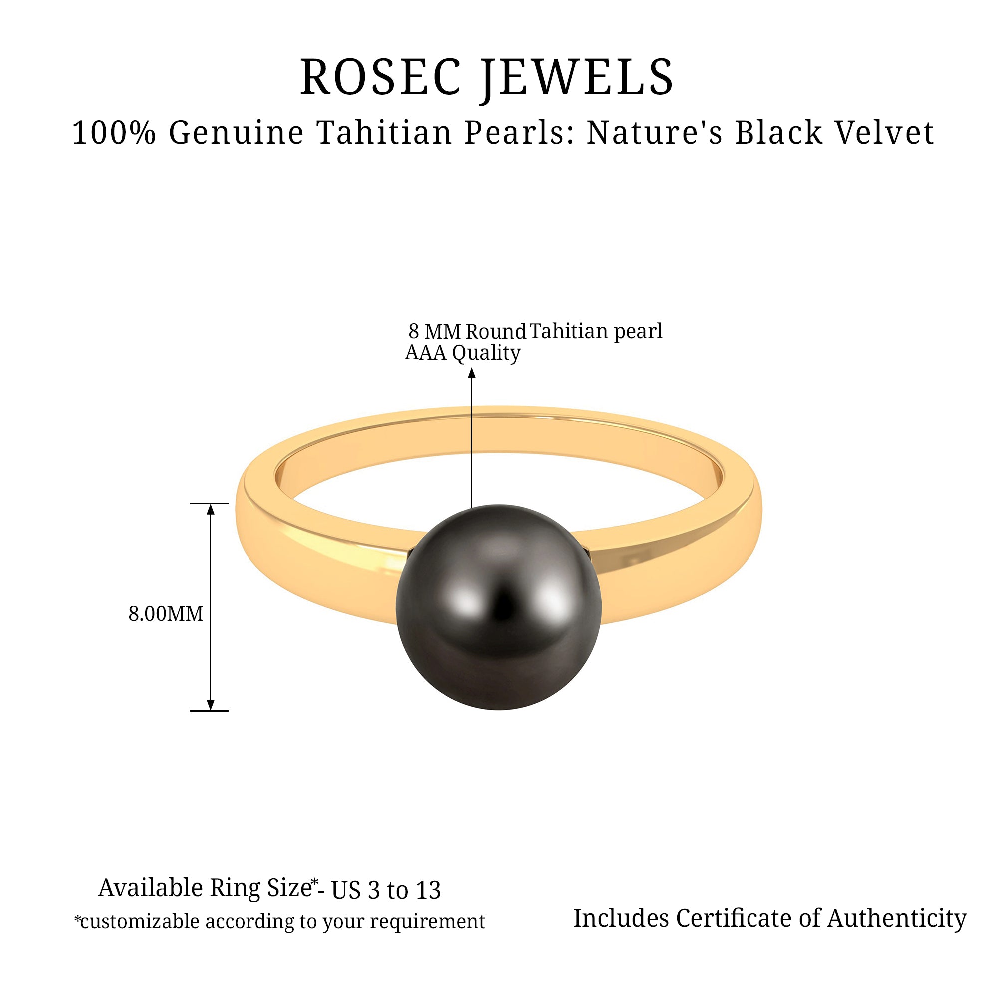 4.50 CT Tahitian Pearl Solitaire with Simple Gold Ring Tahitian pearl - ( AAA ) - Quality - Rosec Jewels