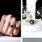 Handpicked Natural Black Pearl Solitaire Engagement Ring With Certificate AAA - Rosec Jewels