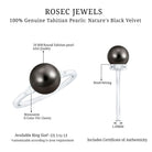 Round Tahitian Pearl Solitaire Engagement Ring with Moissanite AAA - Rosec Jewels