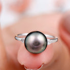 Round Tahitian Pearl Solitaire Engagement Ring with Moissanite AAA - Rosec Jewels