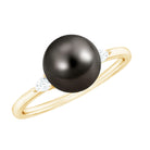 Round Tahitian Pearl Solitaire Engagement Ring with Moissanite AAA - Rosec Jewels