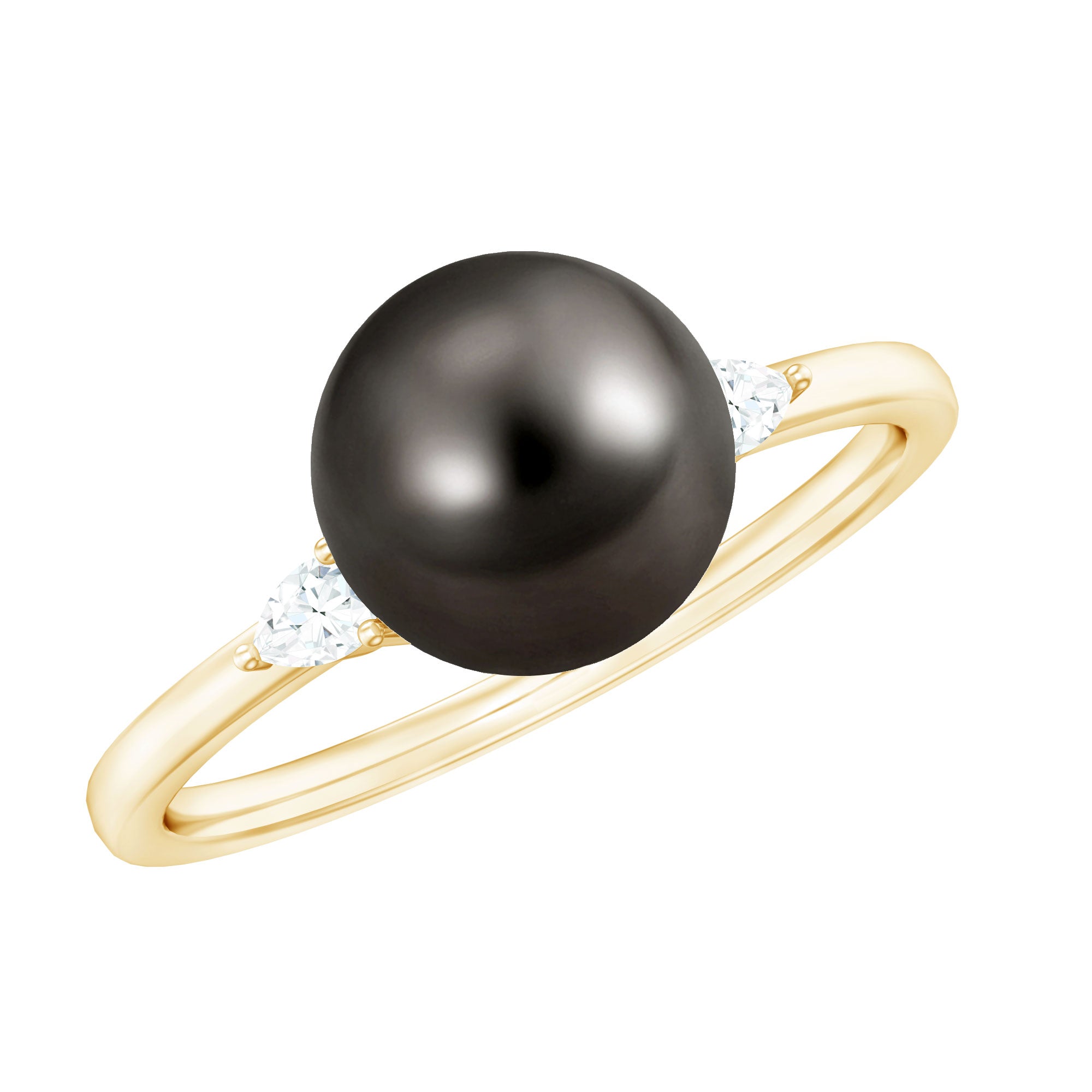 Rosec Jewels-Round Tahitian Pearl Solitaire Engagement Ring with Moissanite