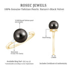 Round Tahitian Pearl Solitaire Engagement Ring with Moissanite AAA - Rosec Jewels