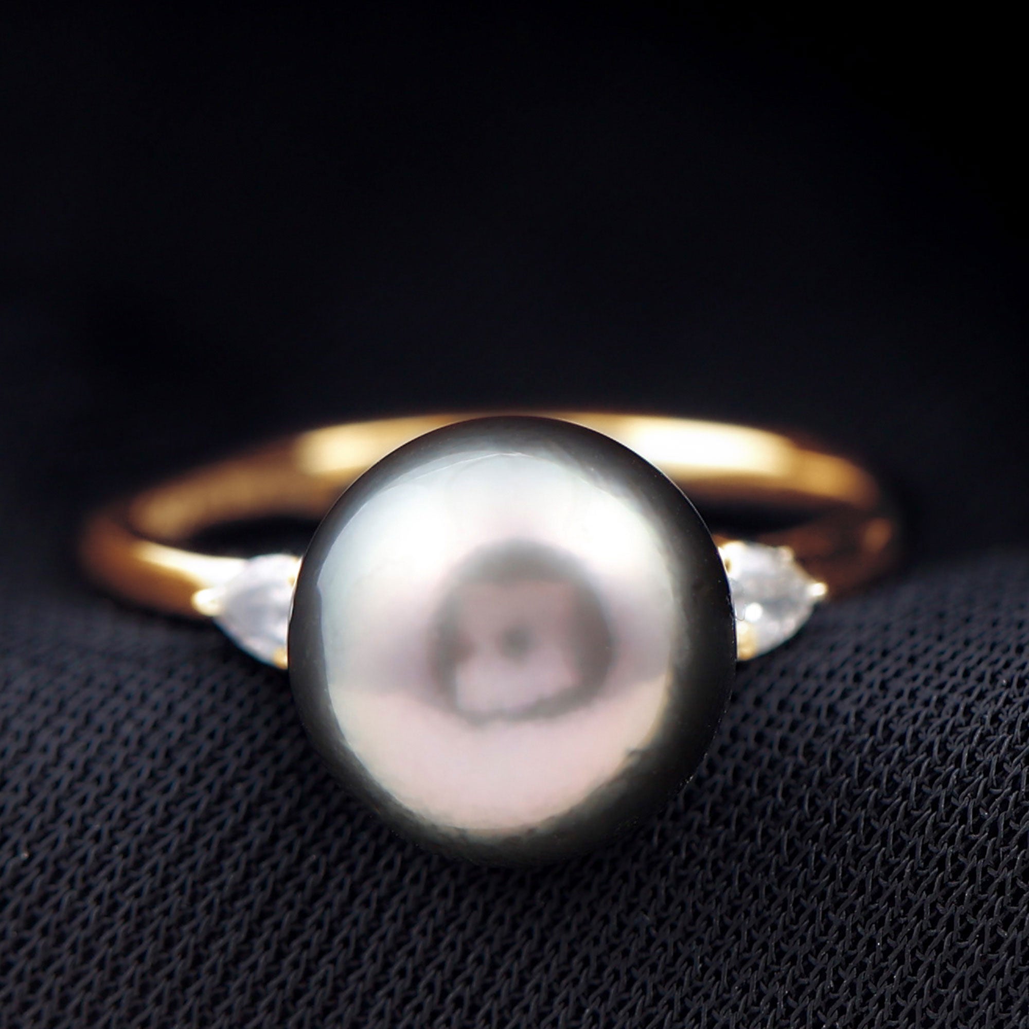 Rosec Jewels-Round Tahitian Pearl Solitaire Engagement Ring with Moissanite