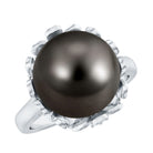 10MM Solitaire Tahitian Black Pearl Engagement Ring with Floral Setting AAA - Rosec Jewels