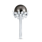 10MM Solitaire Tahitian Black Pearl Engagement Ring with Floral Setting AAA - Rosec Jewels