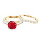 Certified Lab Grown Ruby Engagement Ring Set with Moissanite Lab Created Ruby - ( AAAA ) - Quality - Rosec Jewels