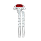 Lab Created Ruby Halo Engagement Ring with Moissanite Enhancer Ring AAAA - Rosec Jewels