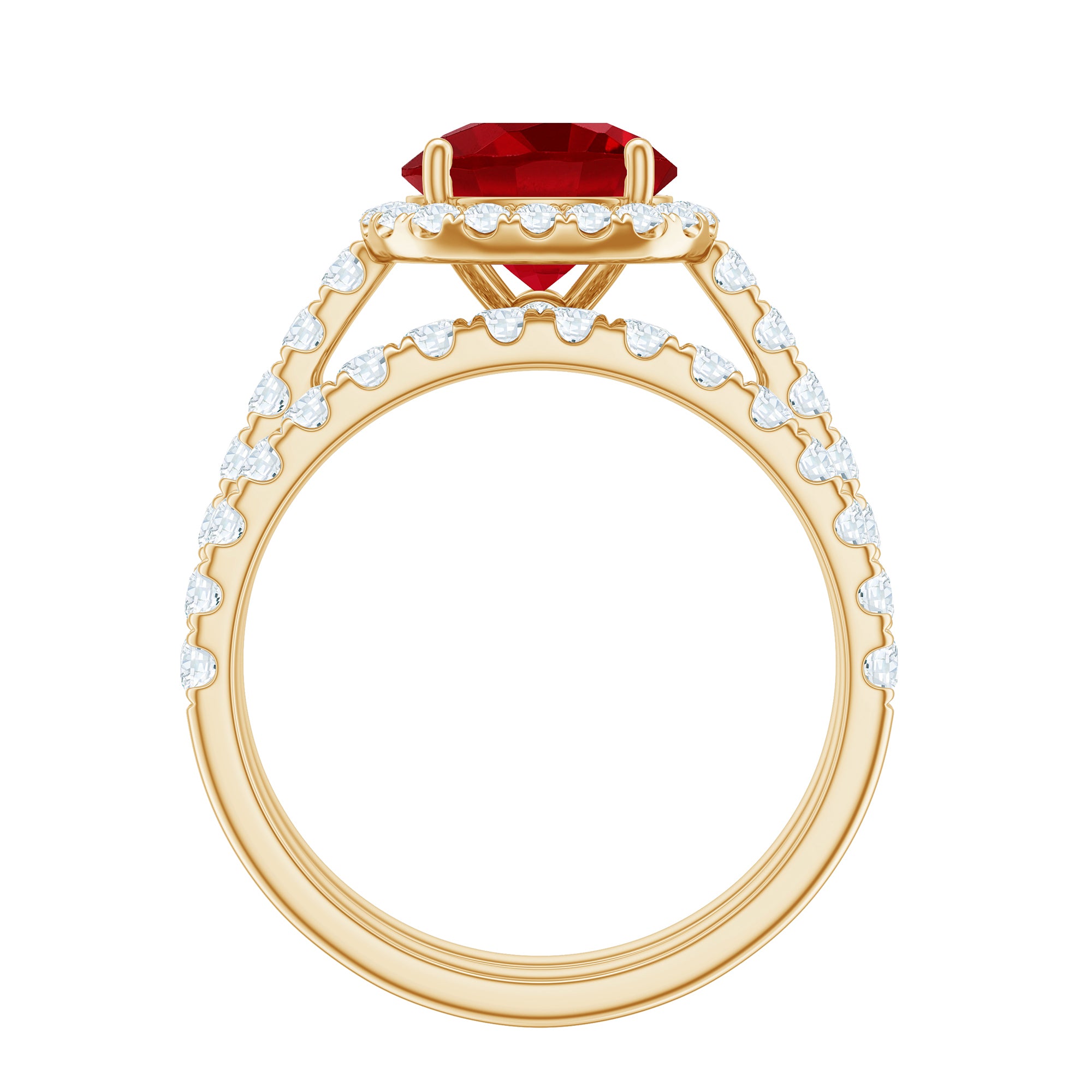 Lab Created Ruby Halo Engagement Ring with Moissanite Enhancer Ring AAAA - Rosec Jewels