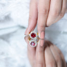 Rosec Jewels-Round Lab Created Ruby and Moissanite Halo Engagement Ring