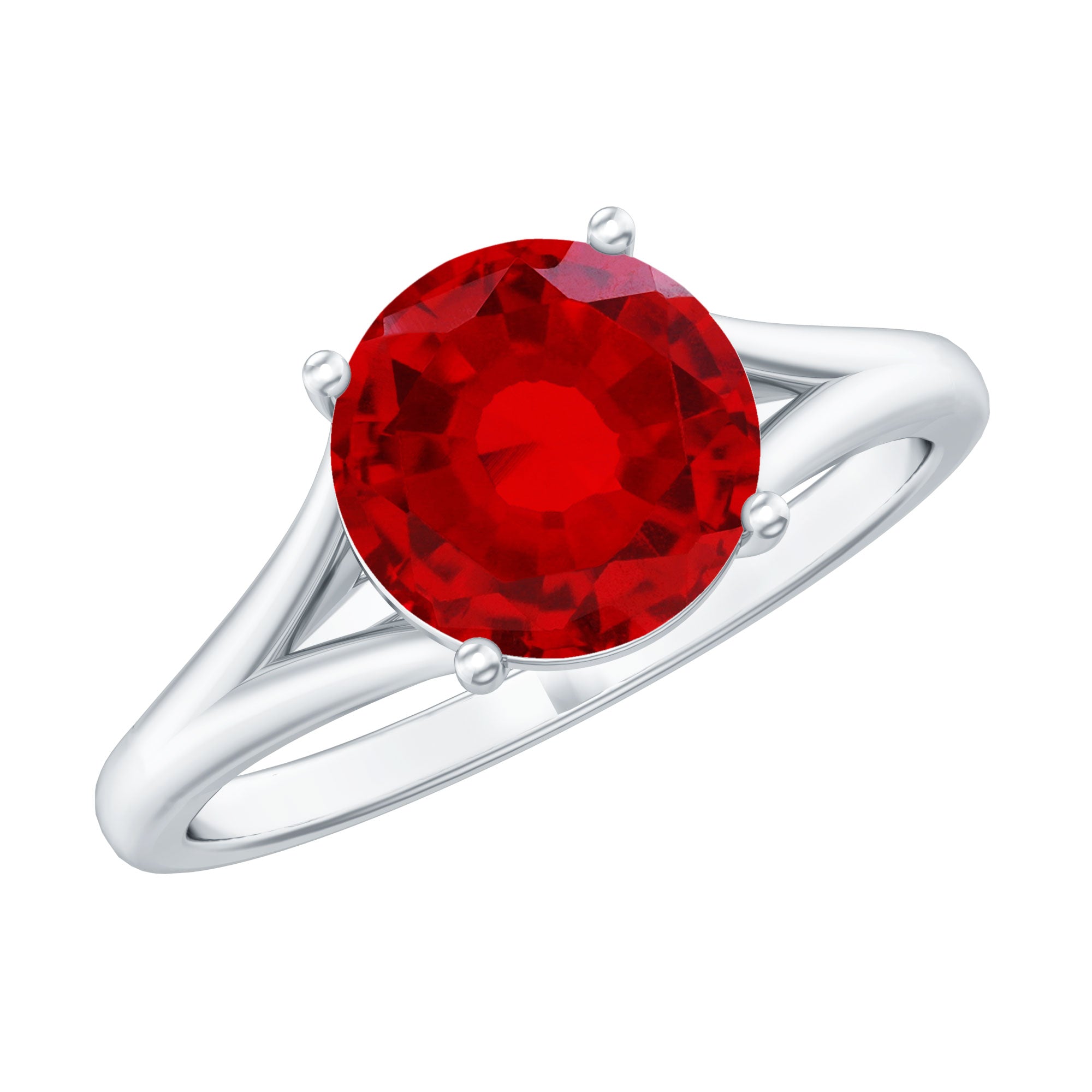 2.3 Carat Round Lab Grown Ruby Solitaire Engagement Ring in Split Shank AAAA - Rosec Jewels