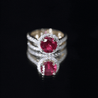 Lab Created Ruby Halo Wedding Ring Set with Moissanite AAAA - Rosec Jewels