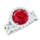 Round Cut Lab Created Ruby and Moissanite Bridal Ring Set AAAA - Rosec Jewels