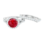 Round Cut Lab Created Ruby and Moissanite Bridal Ring Set AAAA - Rosec Jewels