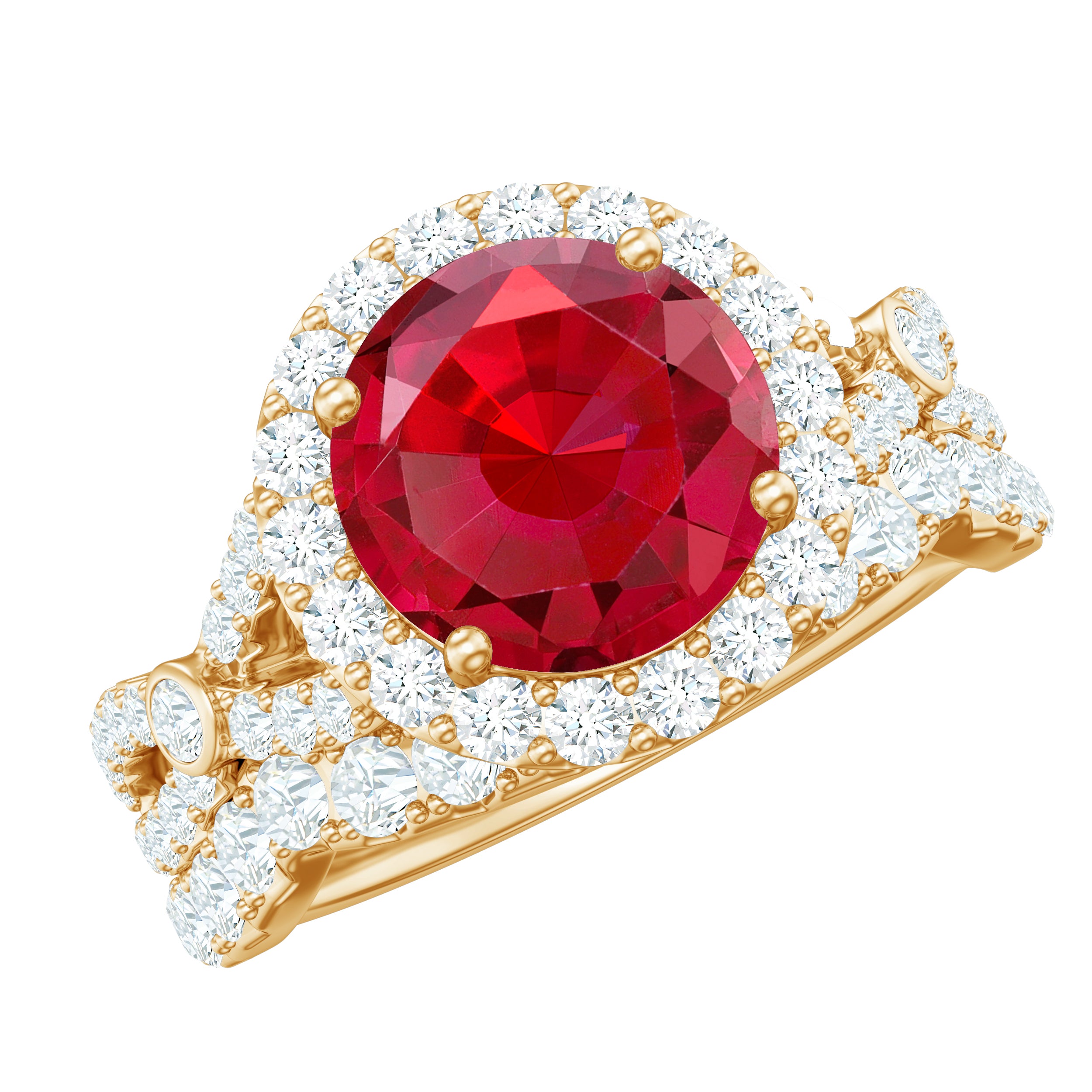 Round Cut Lab Created Ruby and Moissanite Bridal Ring Set AAAA - Rosec Jewels
