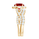 Round Cut Lab Created Ruby and Moissanite Bridal Ring Set AAAA - Rosec Jewels