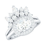 Designer Moissanite Oval Halo Wedding Ring Set with Certificate D-VS1 - Rosec Jewels