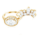 Designer Moissanite Oval Halo Wedding Ring Set with Certificate D-VS1 - Rosec Jewels