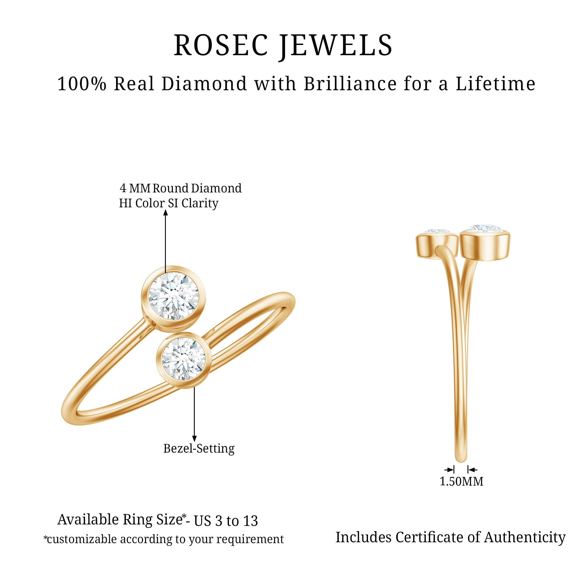 Bezel Set Diamond Toi Et Moi Ring for Promise Natural - ( HI-SI ) - Rosec Jewels