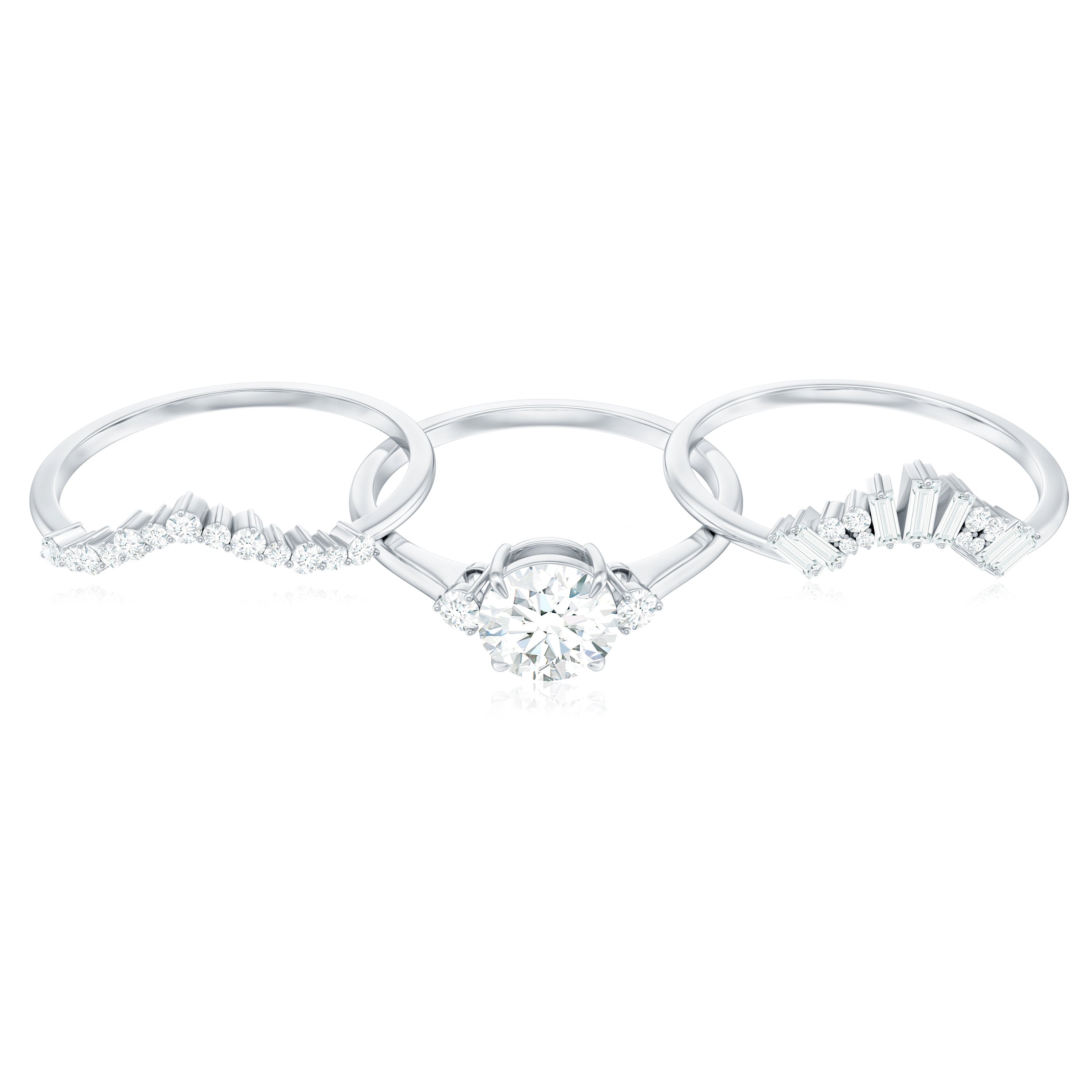 Vintage Inspired Moissanite 3 Piece Wedding Ring Sets D-VS1 - Rosec Jewels