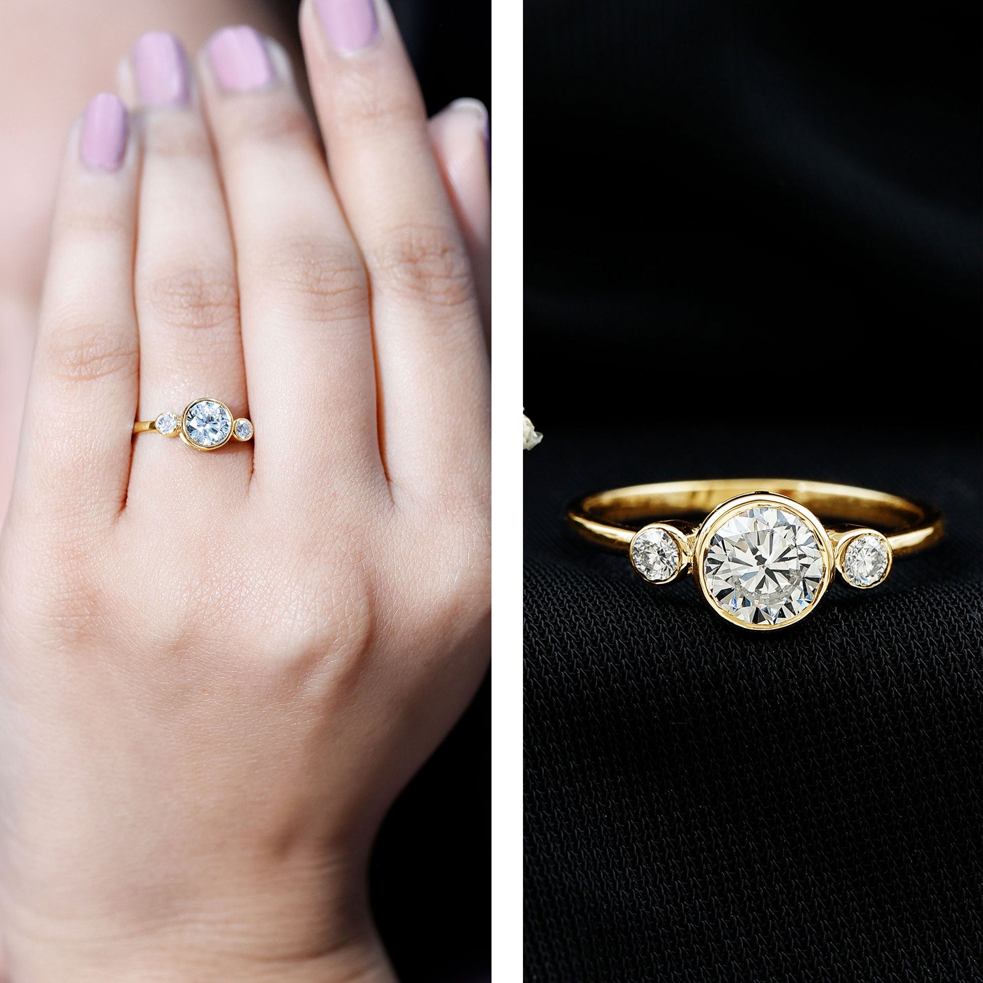 Bezel Set Moissanite Solitaire Engagement Ring D-VS1 - Rosec Jewels