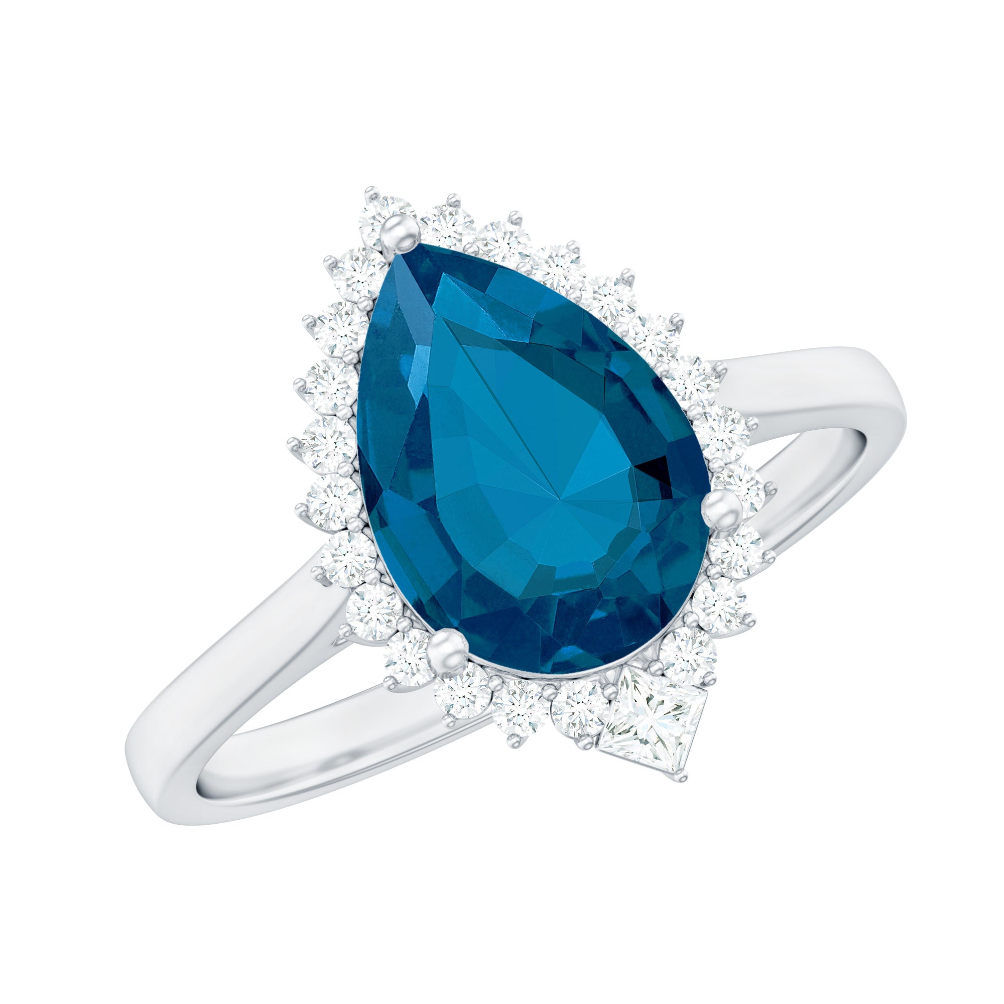 Pear Shaped London Blue Topaz and Diamond Statement Engagement Ring AAA - Rosec Jewels
