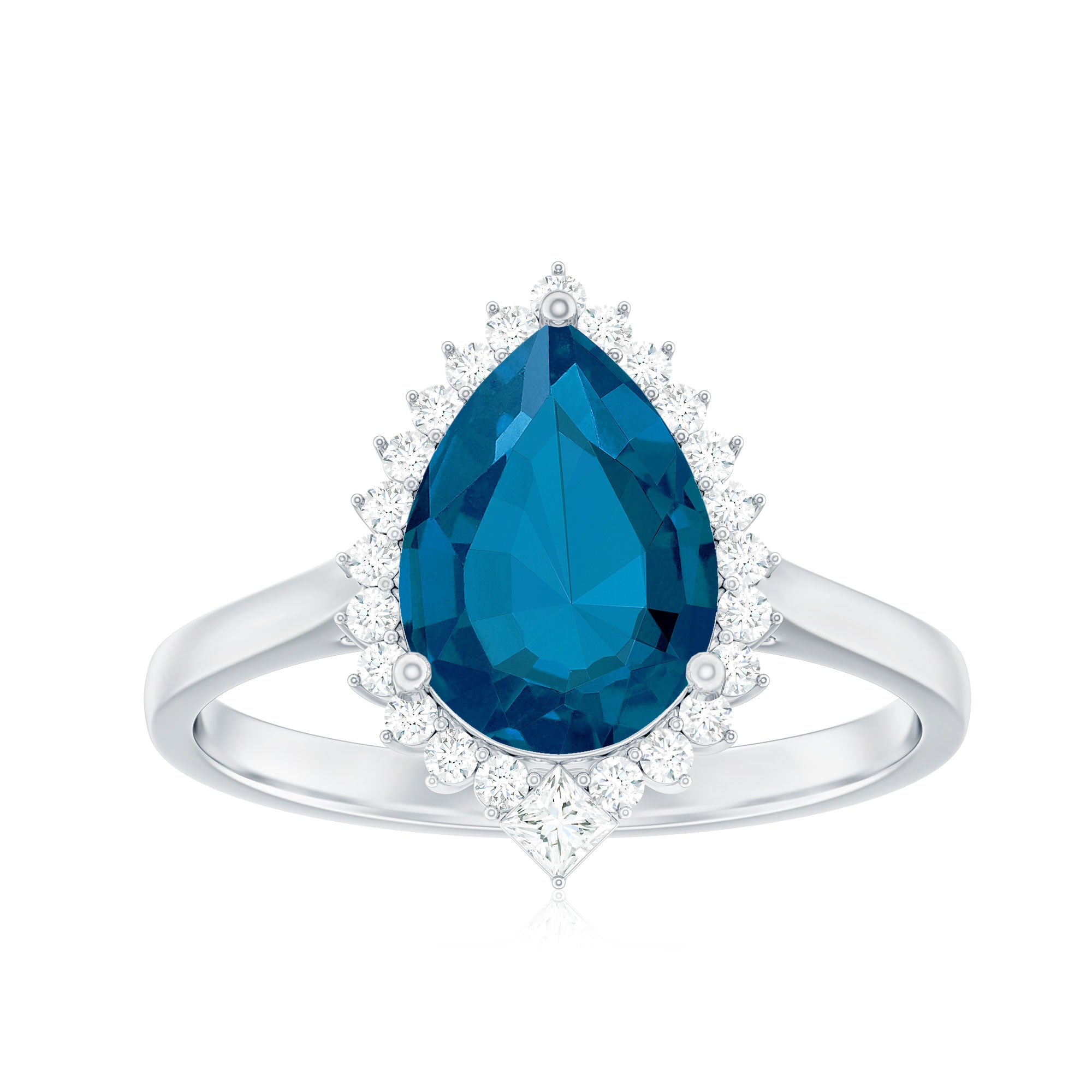 Pear Shaped London Blue Topaz and Diamond Statement Engagement Ring AAA - Rosec Jewels