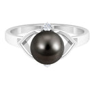 Genuine Tahitian Pearl Solitaire Split Shank Engagement Ring with Diamond AAA - Rosec Jewels