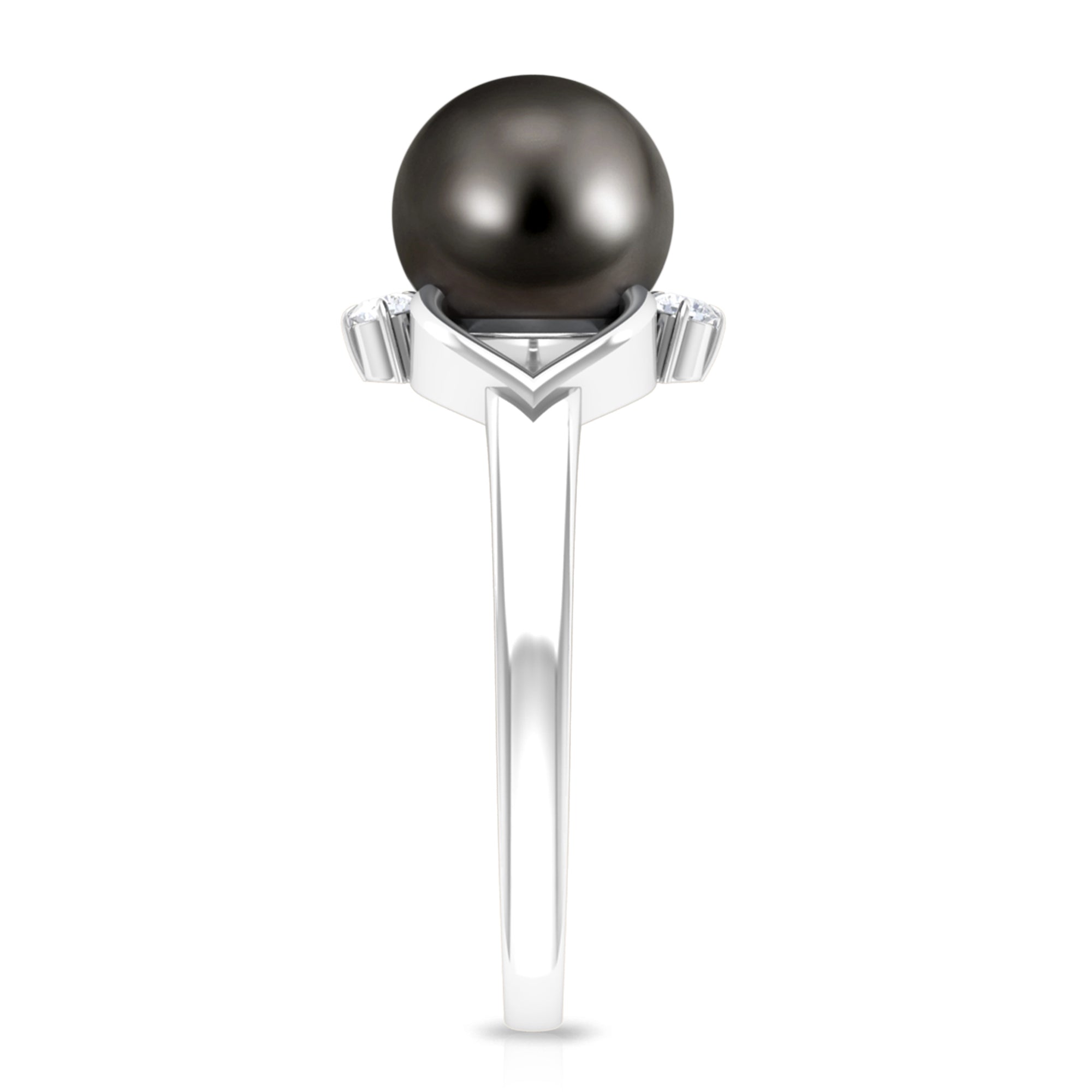 Rosec Jewels-Genuine Tahitian Pearl Solitaire Split Shank Engagement Ring with Diamond