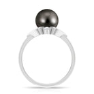 Genuine Tahitian Pearl Solitaire Split Shank Engagement Ring with Diamond AAA - Rosec Jewels