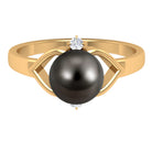 Genuine Tahitian Pearl Solitaire Split Shank Engagement Ring with Diamond AAA - Rosec Jewels