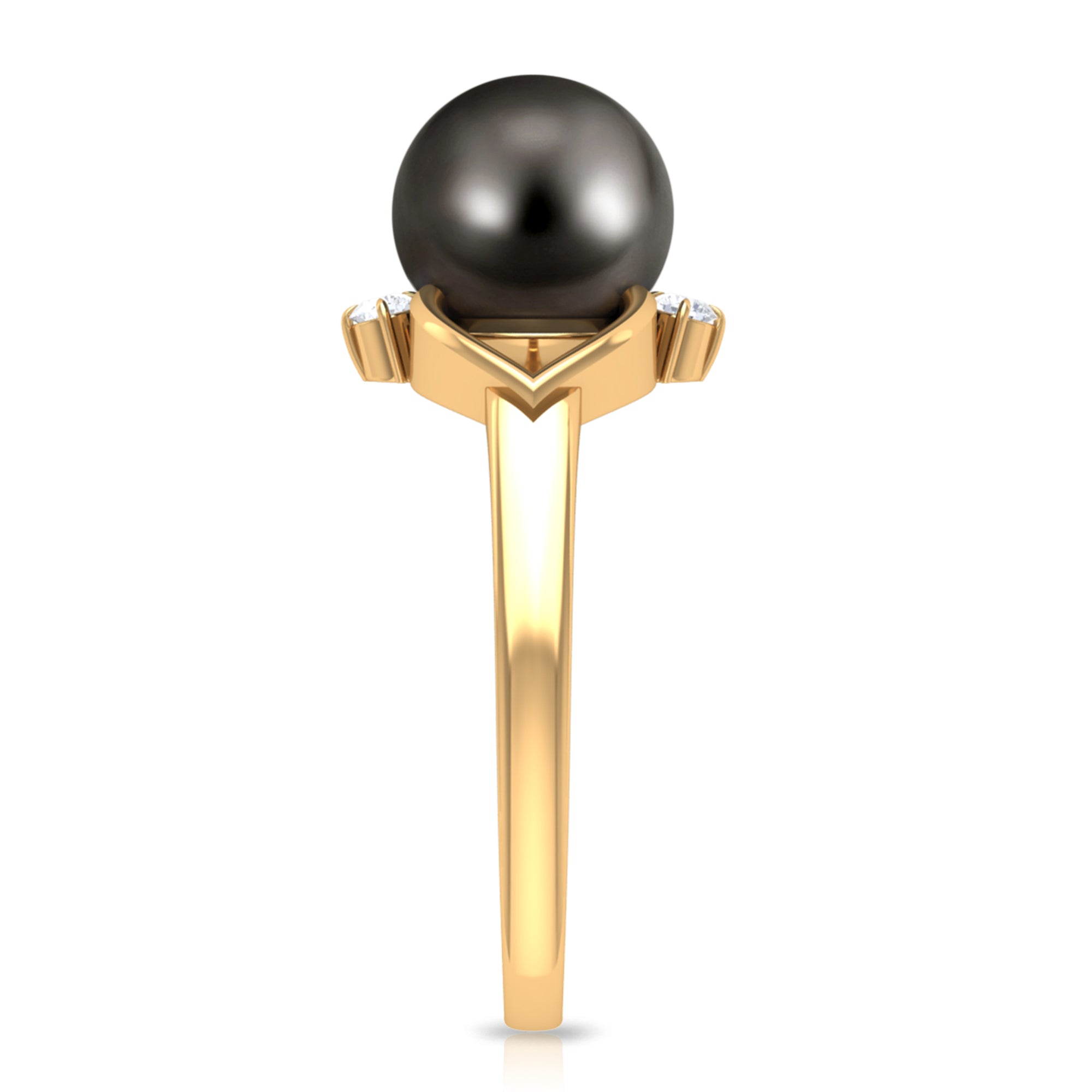 Rosec Jewels-Genuine Tahitian Pearl Solitaire Split Shank Engagement Ring with Diamond