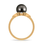 Genuine Tahitian Pearl Solitaire Split Shank Engagement Ring with Diamond AAA - Rosec Jewels