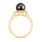 Rosec Jewels-Tahitian Black Pearl Engagement Ring with Diamond Floral Halo