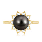 Rosec Jewels-Tahitian Black Pearl Engagement Ring with Diamond Floral Halo